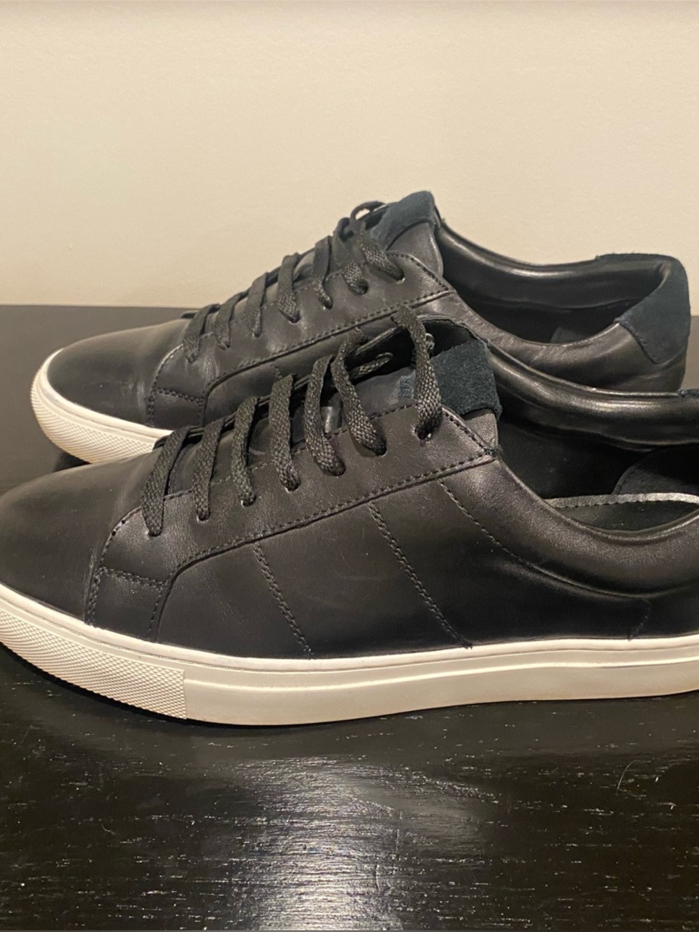 Nordstrom Black Leather Low-Top Sneakers with White Sole